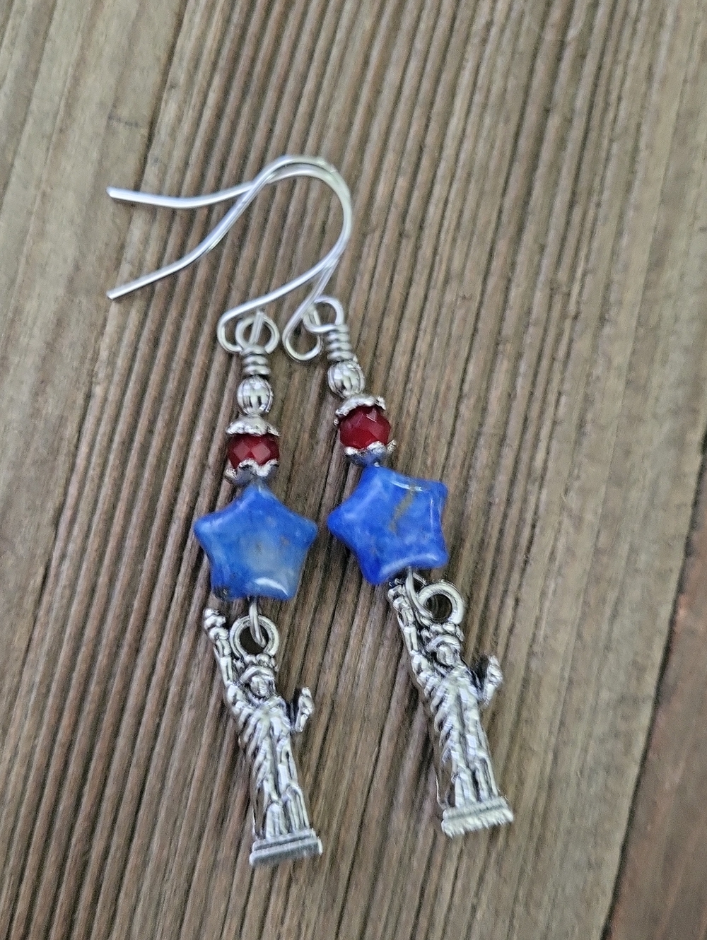 Blue Lapis Star Statue of Liberty Dangle Earrings